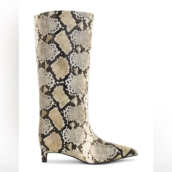 Nakedvice Leather The Stacey Boot in Snake Kitten Heel Pointed Toe Wide Shaft 5 - Picture 2 of 8